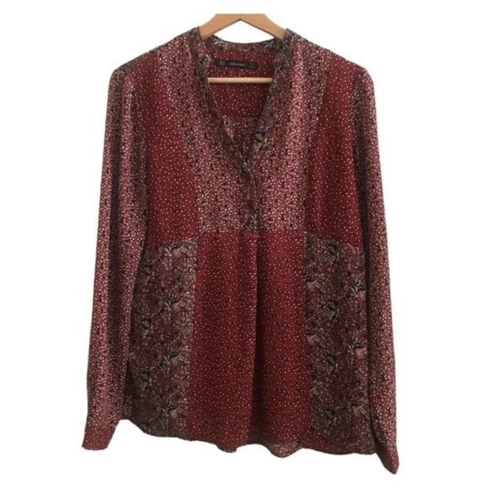 Zara Basic Top Red Multicolored Long Sleeves Slip… - image 1